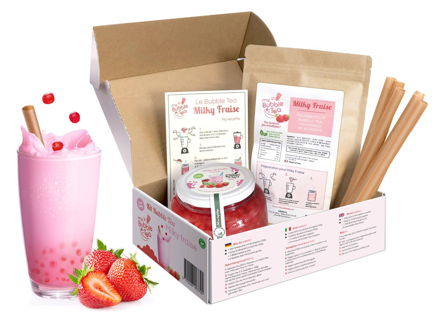 Bubble Tea Set für zu Hause - Milky Erdbeere für 8 Portionen